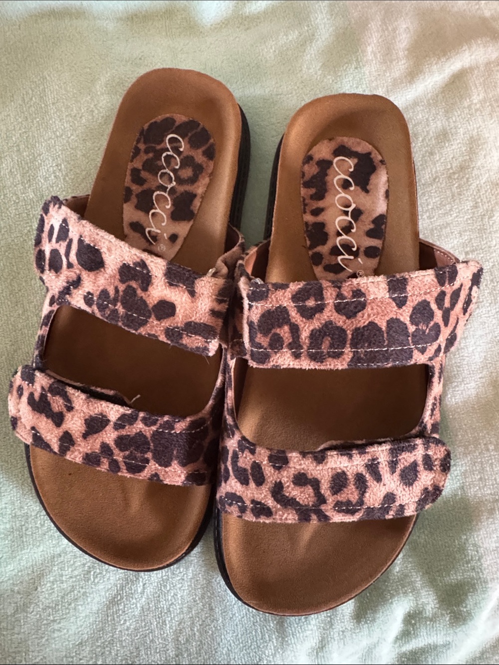 CCOCCI Leopard Double-Strap Slide Sandals in Tan and Black